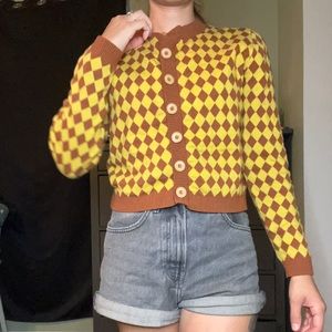Checkered print cardigan